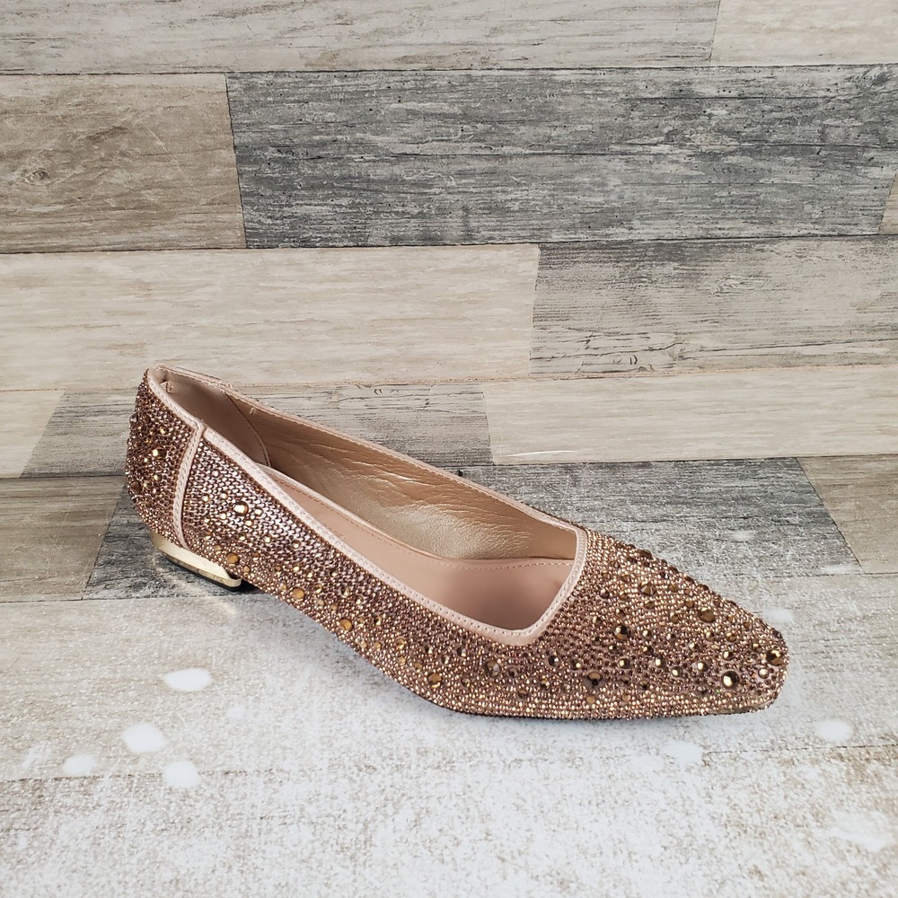 Lady Couture Fever Women Flats Sz 7 Rose Gold Rhinestone Crystal Classic Slip On